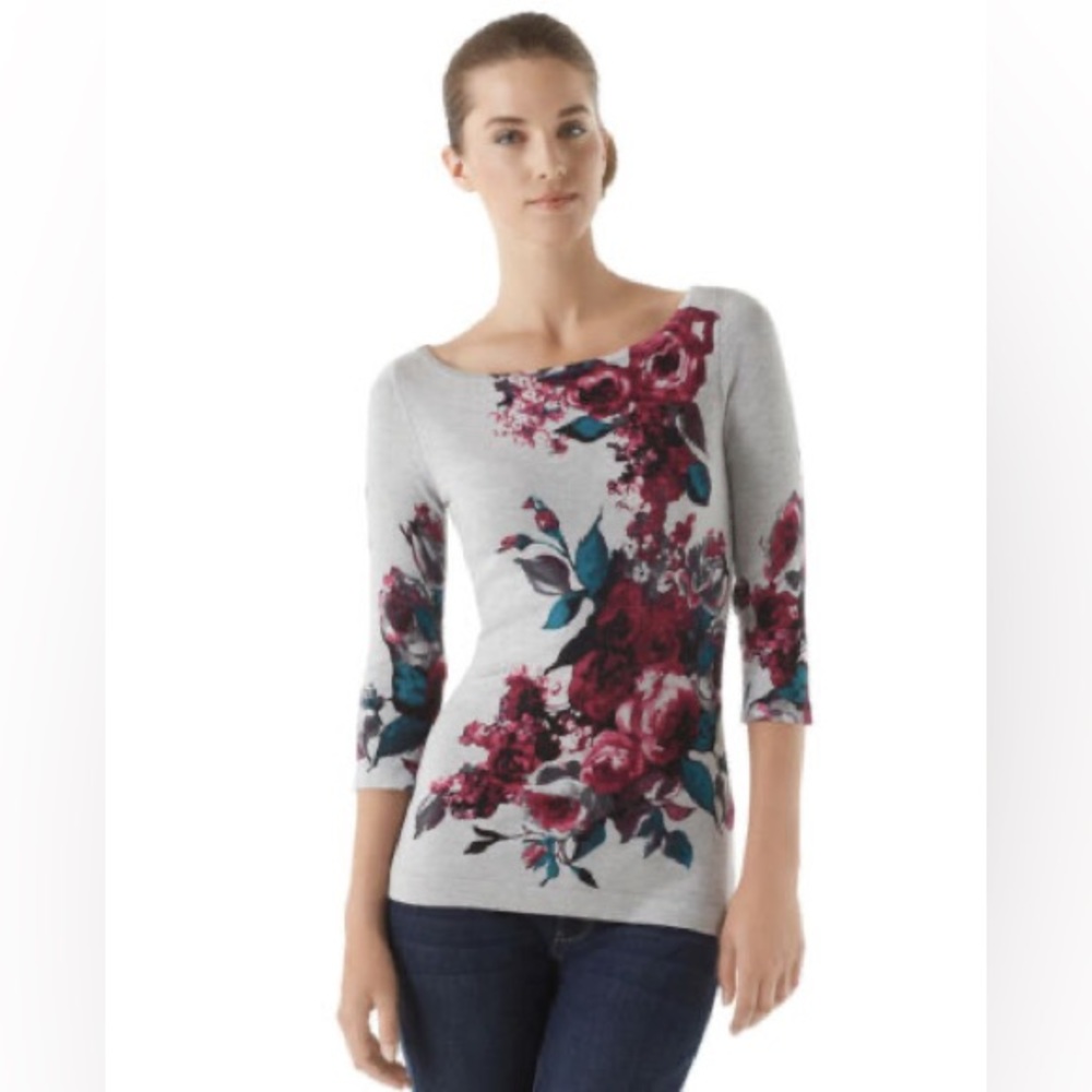 White House Black Market rose fitted gray sweater XS